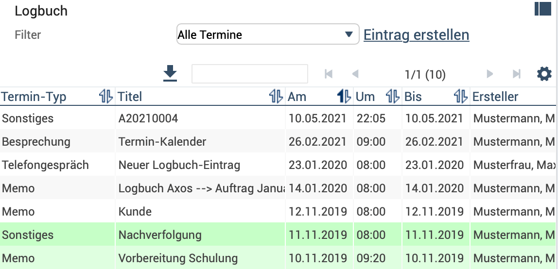 ERP-System Logbuch